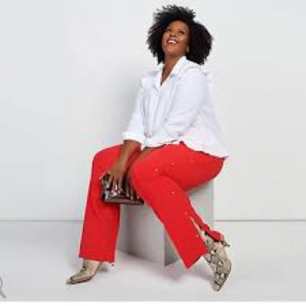 G.I.L.I Red Boot cut pants with gold button detail